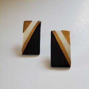 Vintage Art Deco Porcelain and Enamel Rectangular Earrings